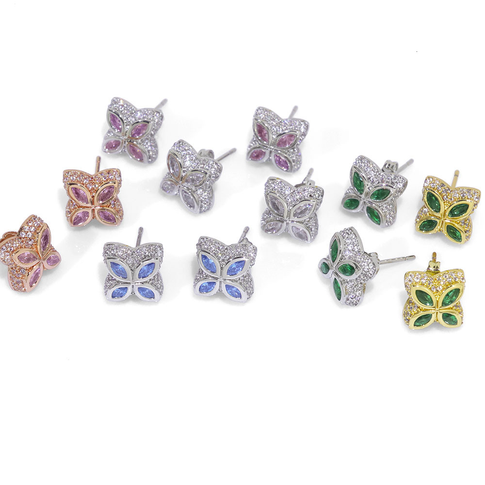 Hip Hop Clover Earrings Simple and Elegant Womens Earrings Full Diamond Colorful Moissanite Earrings