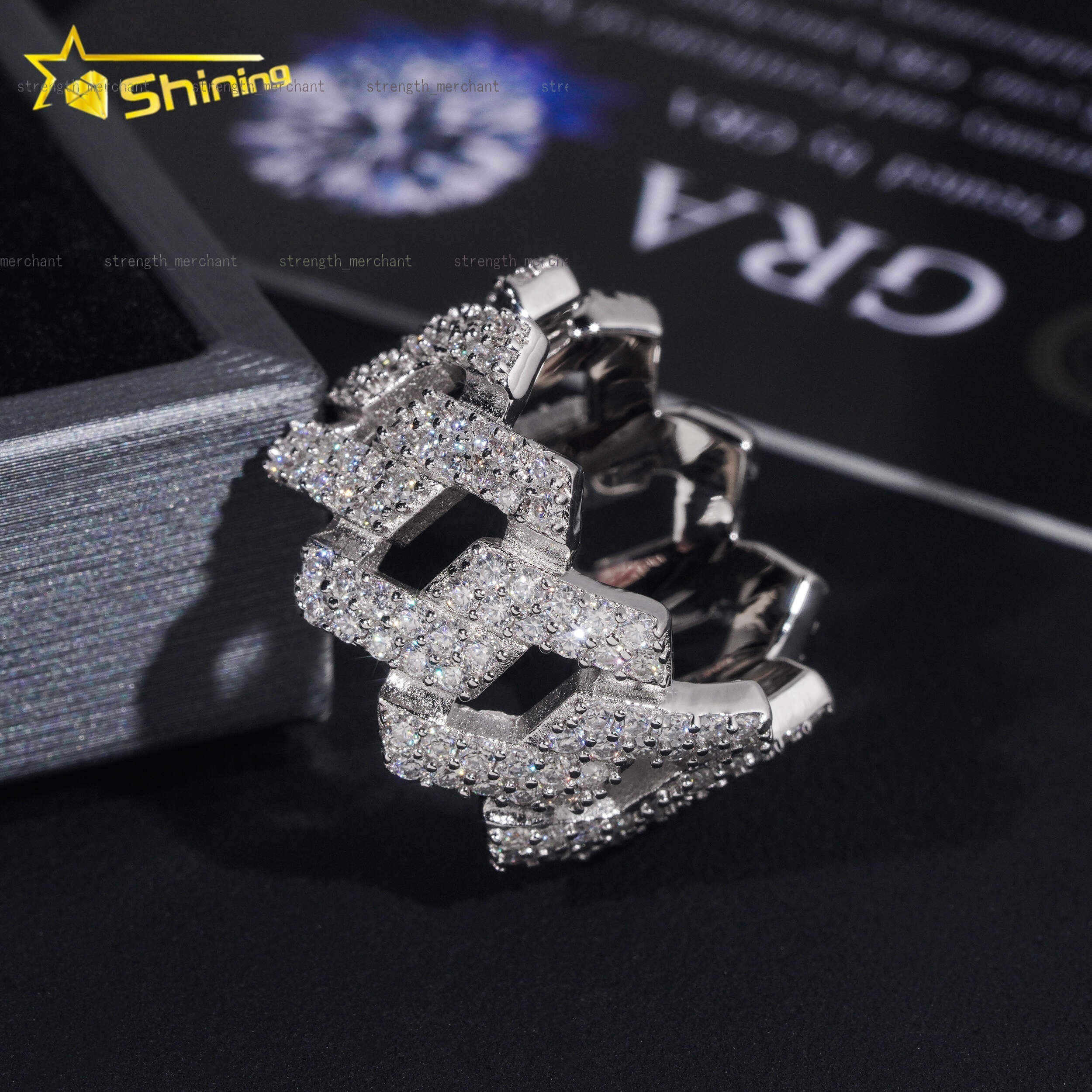 Hip Hop Style Pass Diamond Tester Hip Hop Jewelry 925 Silver Fully Iced Eternity VVS Diamond Moissanite Iced Out Cuban Ring