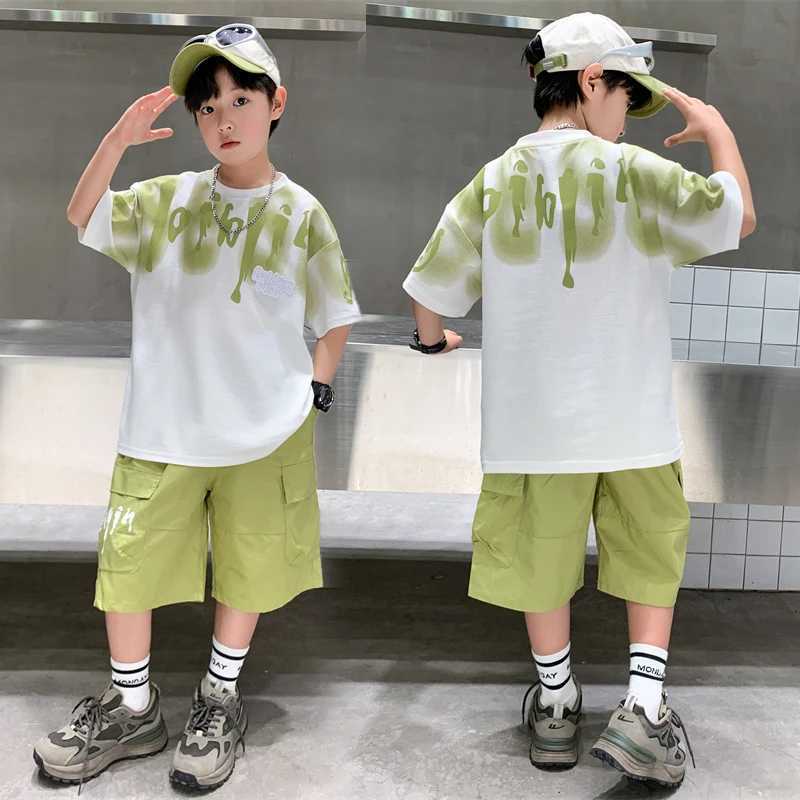 Stylish Tween Boys Clothes Set Summer Kids Sport Short Sleeve T-shirt Shorts 2 Pieces Suit Teens Child Outfit with Letter Print R250605