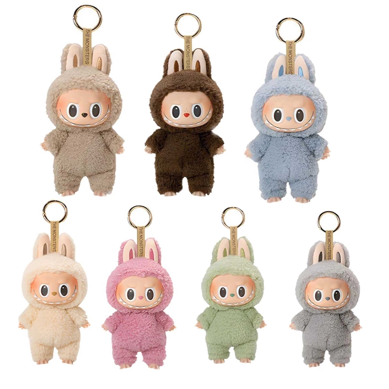 Popmart labubu keychain doll key chain fashion play mysterious box bag charms classical girl small key buckle 17cm popular trendy 7 colors heartbeat macaron ba03