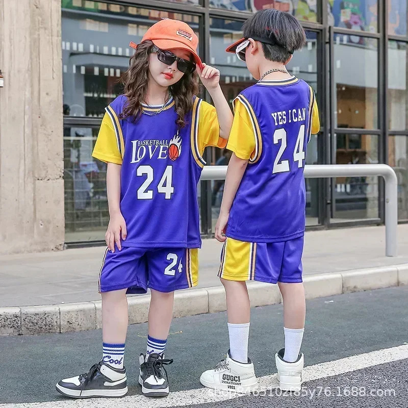 Basketball Jersey Printed Quick-drying Training Clothe Kid Sport Short-sleeve Vest Children Summer Boy Girl Practice Outfit Tops 250605