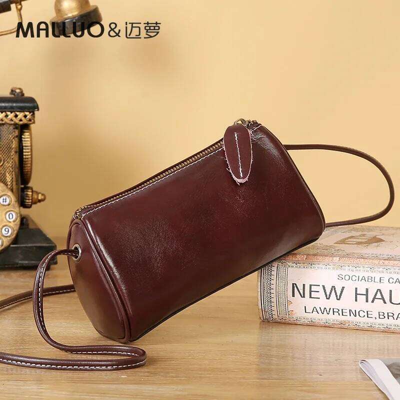 Designer Bags 2025 Women's Cow Genuine Leather Popular Cylinder Bags Ladies Retro Trendy Messenger Bag Female Designer Shoulder Handbag For Lady 