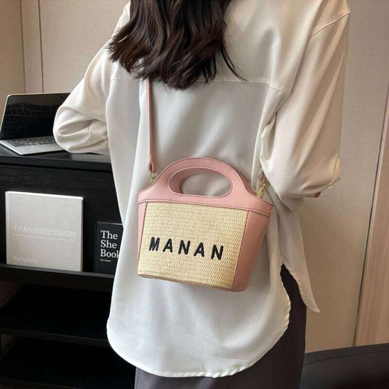 Hot Selling Women's Fashionable Woven Handbag Designer Brand New Trendy Straw Basket Female Bucket Bags Shoulder Messenger Purses