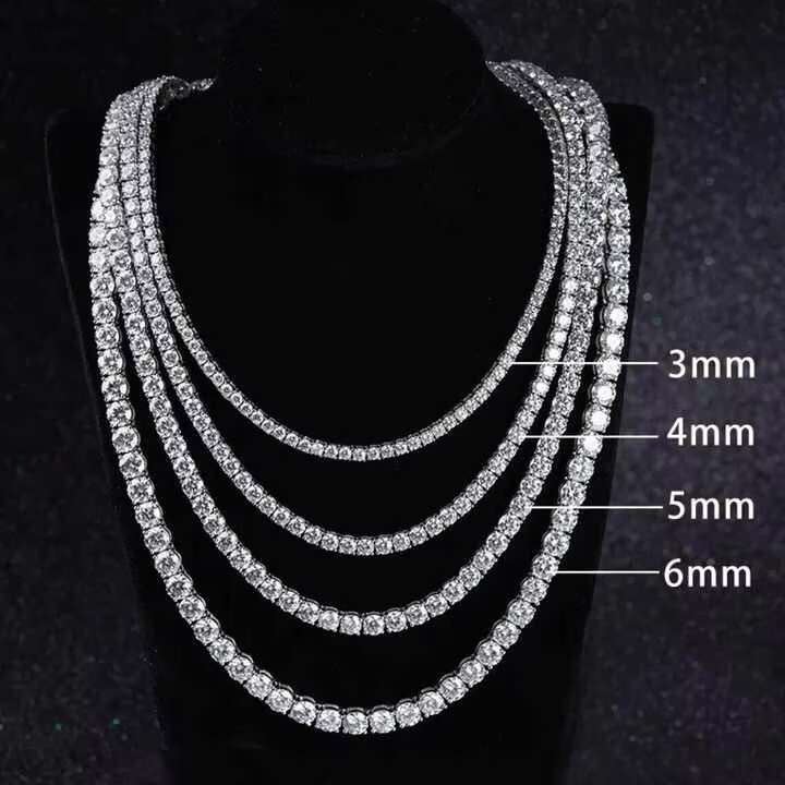 Best Selling 14k Gold Over 925 Silver Moissanite Tennis Chain 2mm/3mm/4mm/5mm VVS Diamond Cut Dainty Necklace for Women