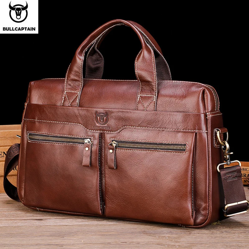 BULLCAPTAIN Mens Leather Briefcase Can Be Used For 15.5-Inch Notebook Large-Capacity Work Bags Business Shoulder Messenger Bag 250603