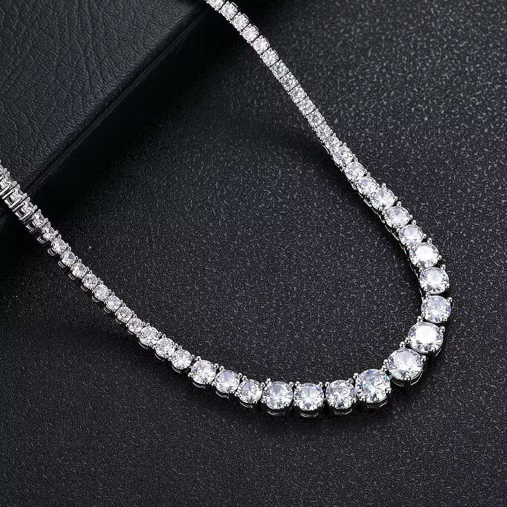 Moissanite New Style Hiphop Jewelry 3mm-7mm Bling MoissaniteStone Silver Plated Gradient Size Tennis Chain Necklace for Women Jewelry