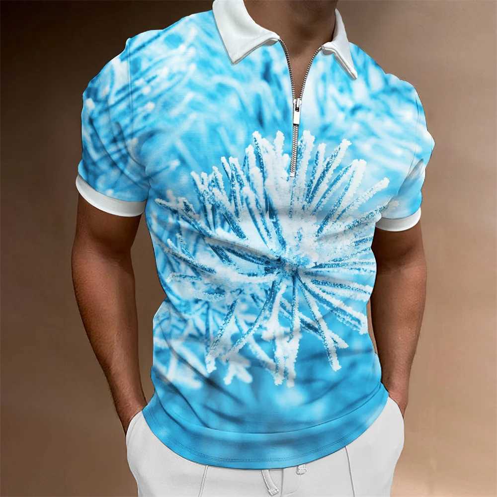 Mens Fashion Polo Shirts 2022 Summer Glacier Pattern Zipper Mens Polo Shirt Solid T-shirt Brand Short-sleeved Shirt Casual Tops XJ250605