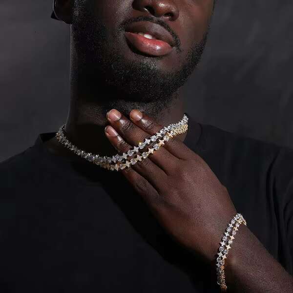 S925 Sterling Silver Round Cutting Moissanite Stars Necklace Shinny Universal Hip Hop Jewelry for Men and Women Exquisite Gift