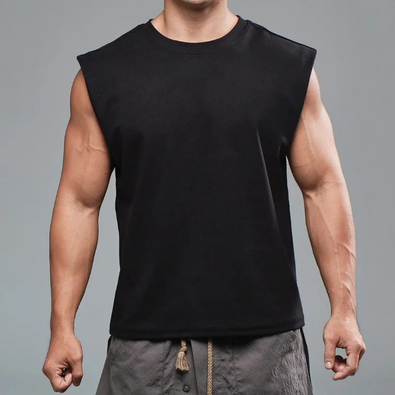 Cotton Sprort T-shirt Bodybuilding Slim Shirts Sleeveless Tank Tops Gym Workout Shirt Men Sportwear Loose Summer T Shirt Men 250529