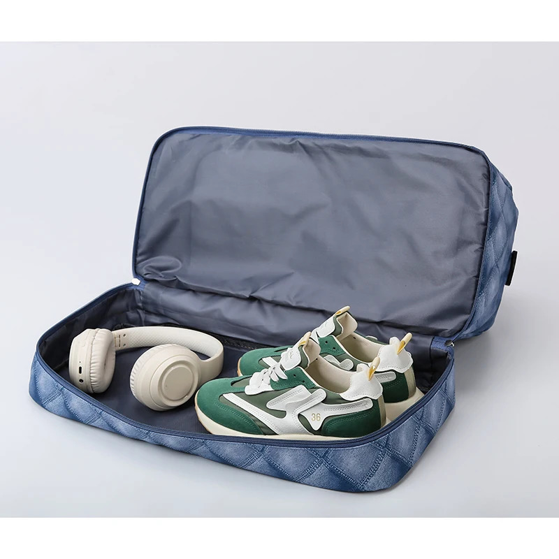 Fashion Large Capacity Expandable Travel Duffle Luggage Bag Women Denim Plaid Waterproof Sports Fitness Bag Handbag Shoulder Bag 250530