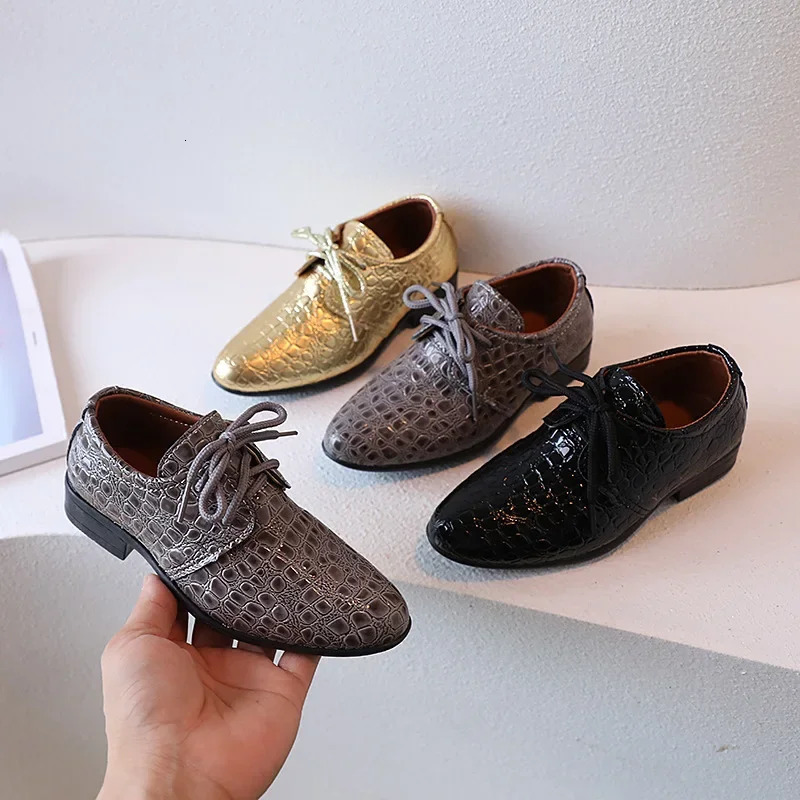 Boys Leather Shoes for Party Wedding Shows Catwalk Lace-up Classic Kids Fashion Casual Shoes Loafers Children Dress PU Low-heels 250604