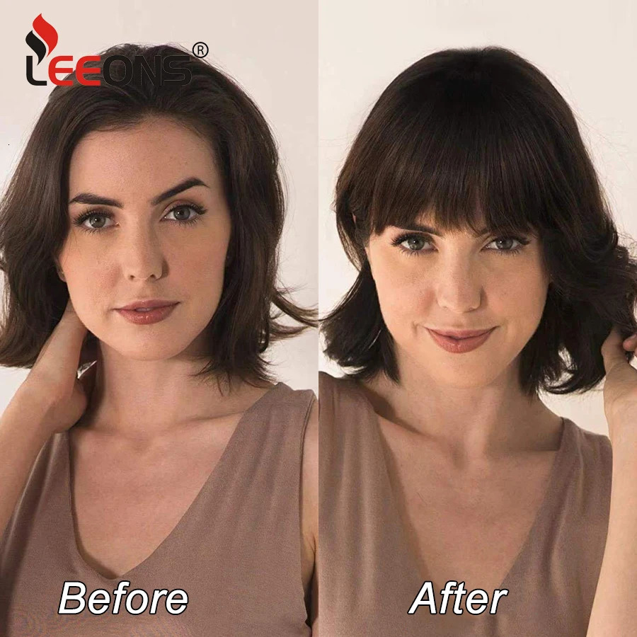 Leeons Synthetic Fringe Bangs Hair Extensions Clip In Bangs 6 Inch Short Straight Hairpiece Front Neat Bang Two Side Burgundy 250529