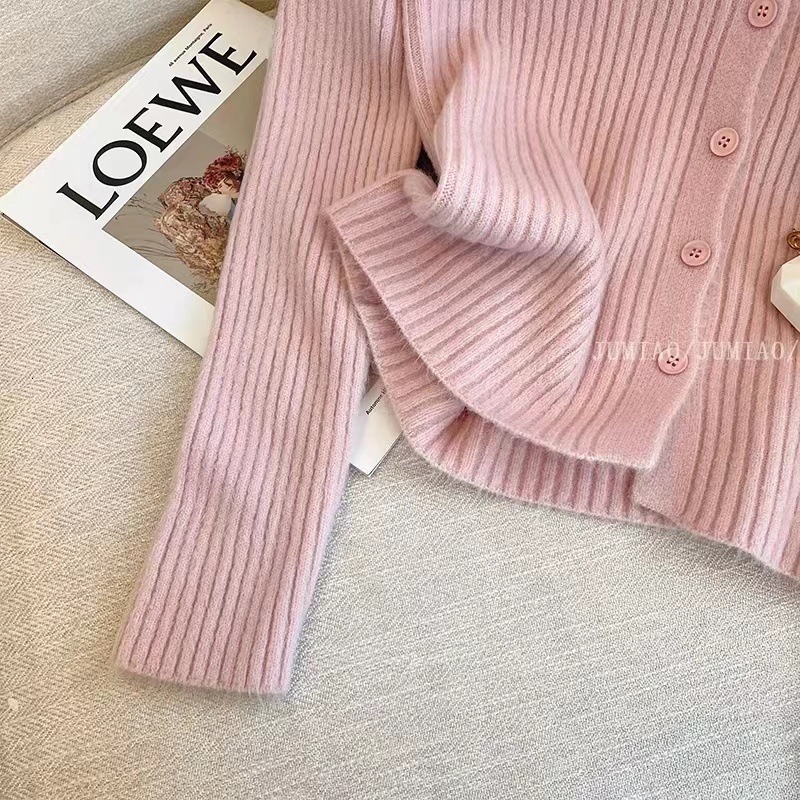 Irregular Collar Knit Cardigan for Women 2025 Spring and Autumn New French Style Off-Shoulder Slimming Long Sleeve Top