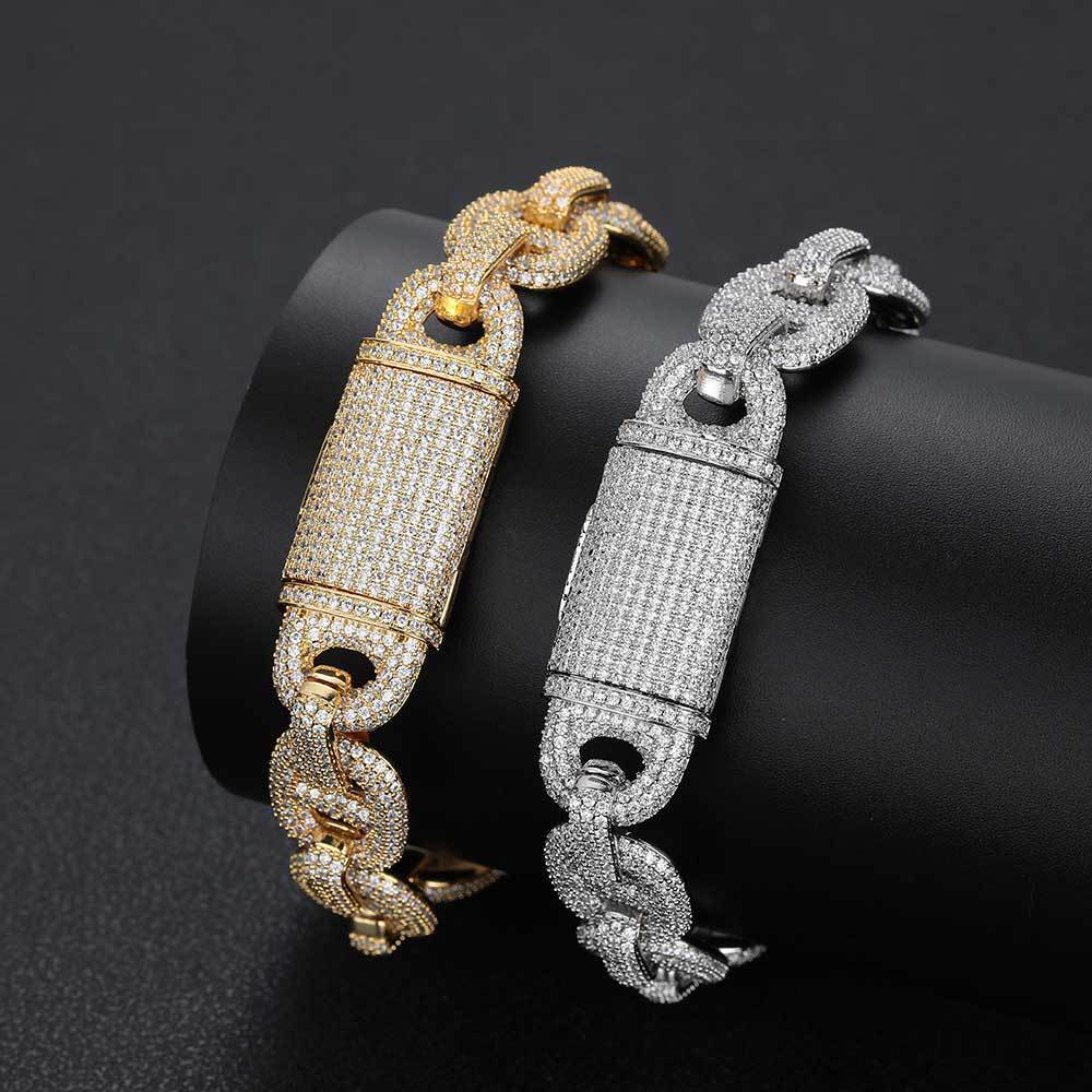 Hip Hop 16mm Pig Nose Bubble Cuban Chain Moissanite Bracelet Jewelry Accessories Mens Bracelet