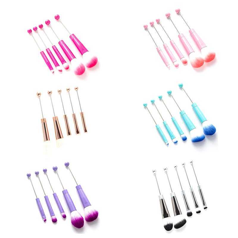 5Pcs Beaded Eyeshadow Brush DIY Beaded Cosmetic Brush Makeup Brushes Tool Kit Metal Handle Durable Eye Makeup Brushes W250605