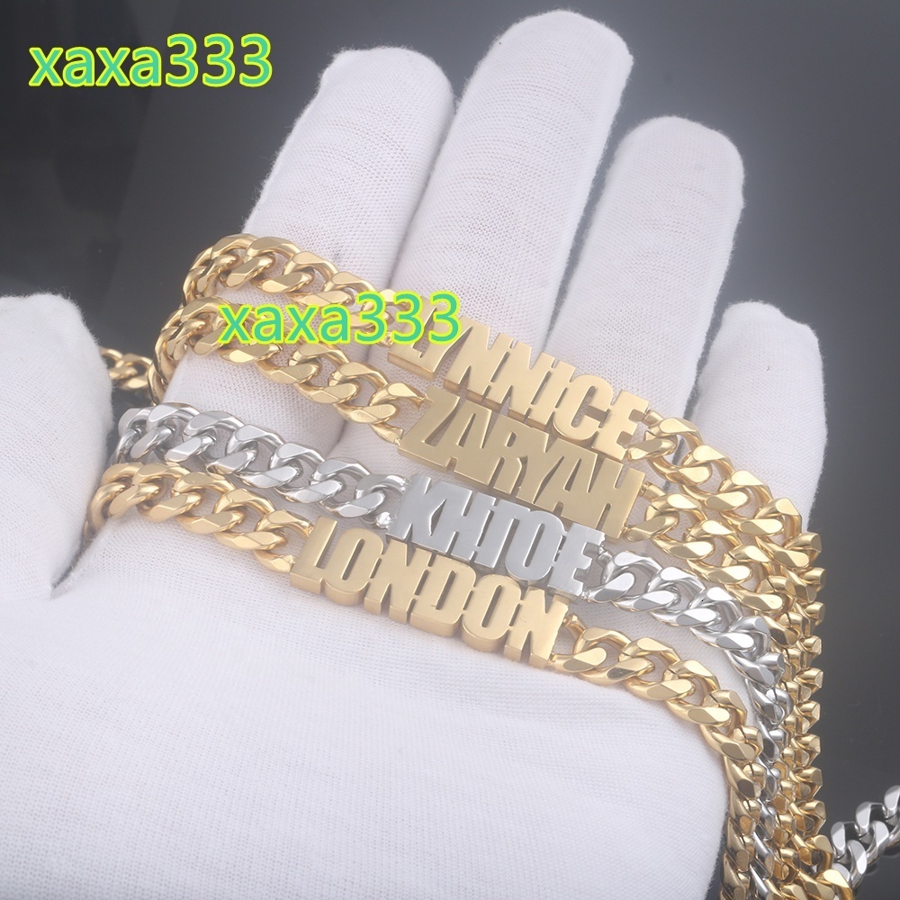 Gold Plated Stainless Steel Women MEN Cuban Chain Letter Pendant Initial CUSTOM Letter Necklace