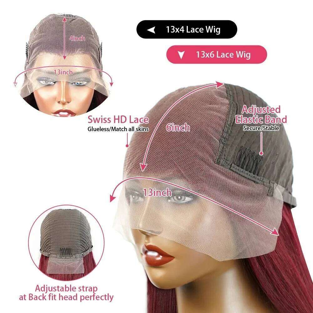 Body Wave Human Hair 99J Bury 13x6 Frontal Wigs 28 30 32 Inch 13x4 Lace Front Wig Red HD Transparent Wine Brazilian