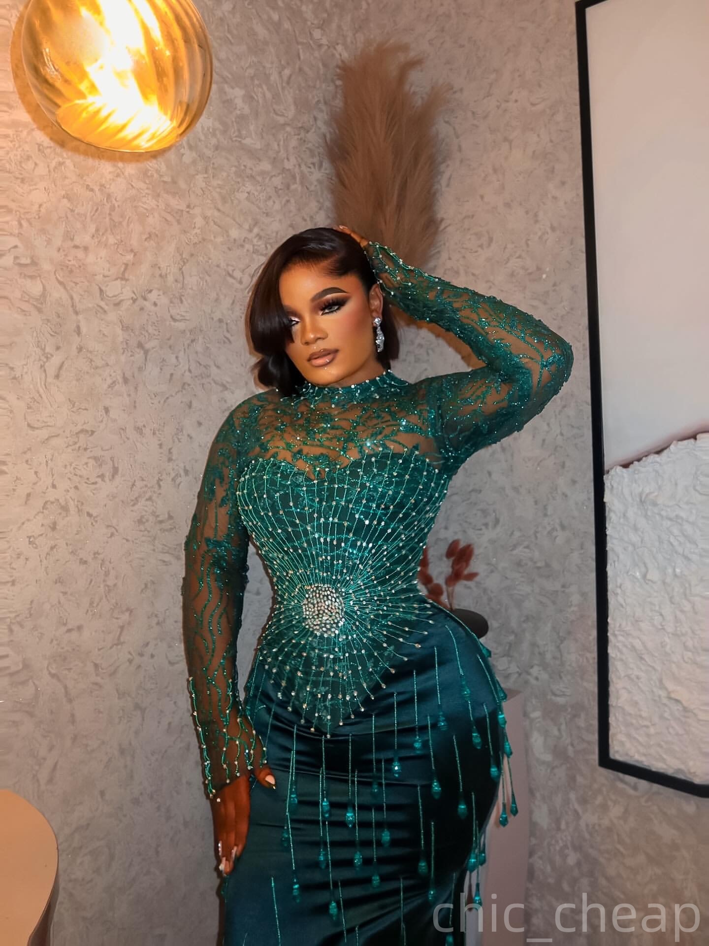 Hunter Green Mermaid Prom Dresses 2025 Velvet Crystals Lace Tassels Evening Formal Party Second Birthday Engagement Gowns Plus Size Dress For Special 