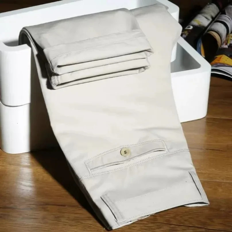 Summer Thin Pants 100 Cotton Mens Autumn Thick Suit Pant Slacks High Waist Straight Loose Bland Solid Business Casual 250605A