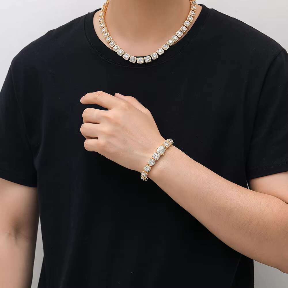 Iced Out Jewelry 10mm Clustered Tennis Chain Bracelet Square MoissaniteDiamond Gold Plated Tennis Bracelet for Women