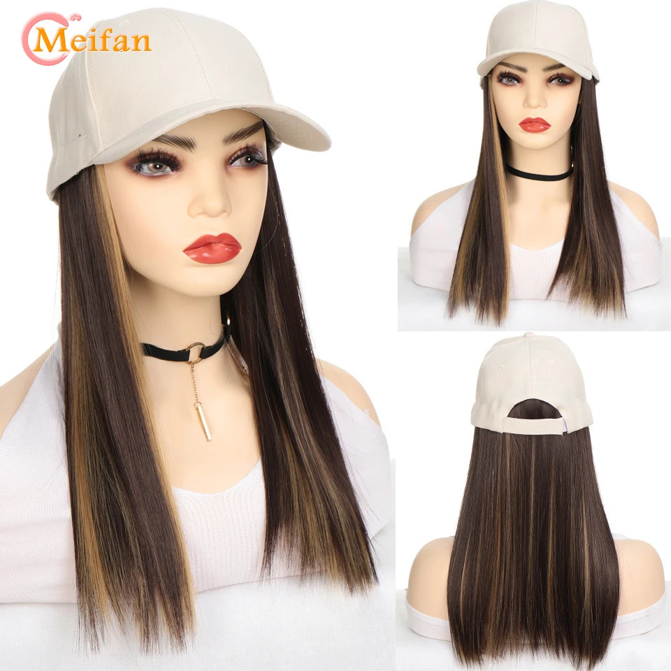 MEIFAN Synthetic Fluffy Wave Curly Natural Hair with Hat Baseball Cap Naturally Connect Adjustable Trucker Hat Wig 250530