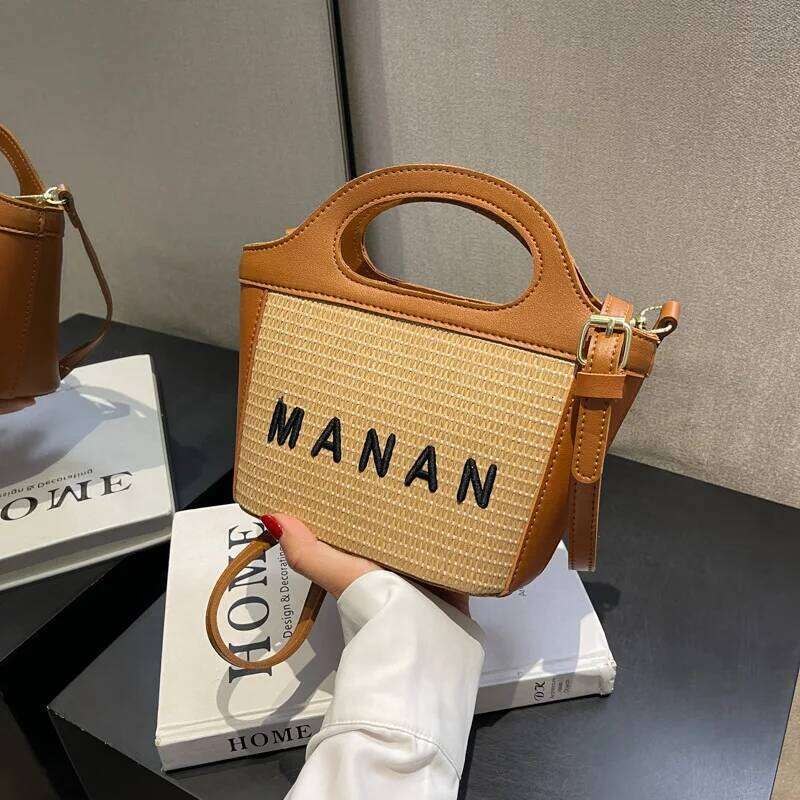 Hot Selling Women's Fashionable Woven Handbag Designer Brand New Trendy Straw Basket Female Bucket Bags Shoulder Messenger Purses