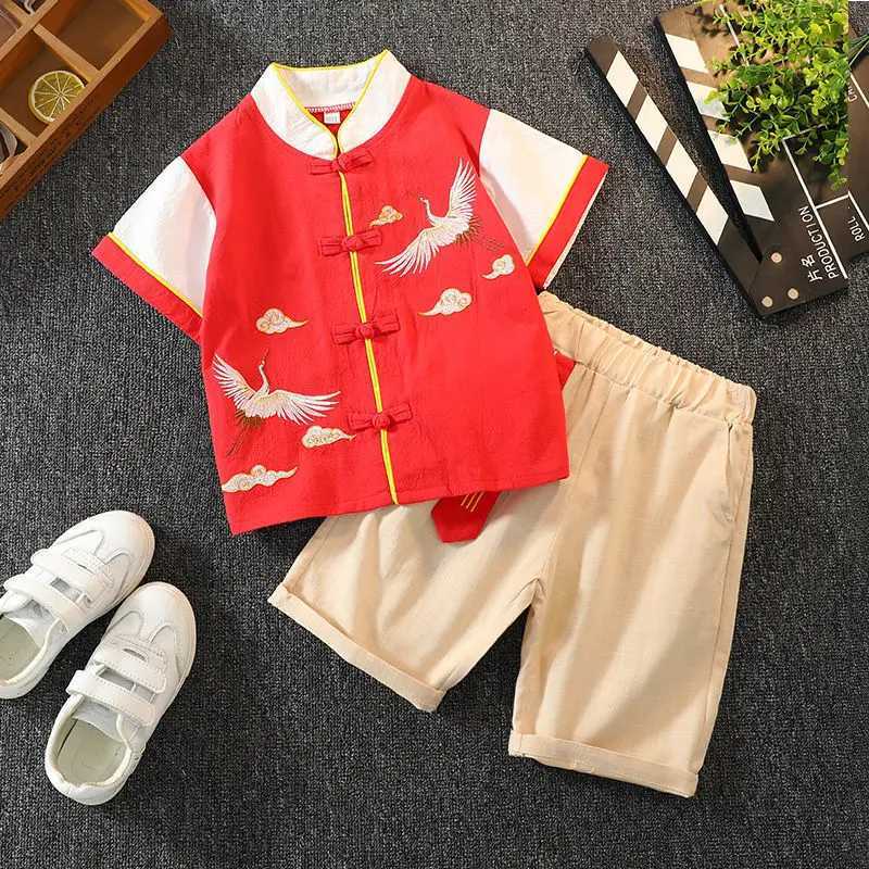 Chinese Style 10-12 Years Casual Kids Outfits Clothes Sets Toddler Baby Boys Short Sleeve T-Shirt Tops+Shorts R250605