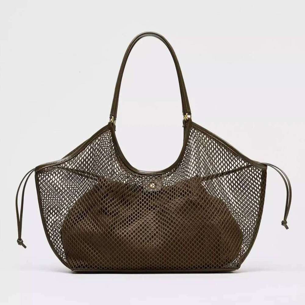 Large Capacity Women's Hollow Mesh Beach Handbag Travel Vacation Storage Tote Bag
