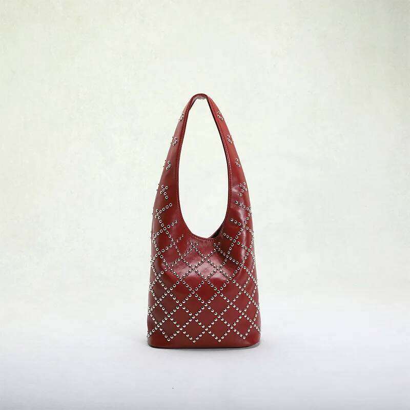 Rivet Inlaid Leopard Print Frosted Shoulder Bag,Women Underarm Bucket Bag, Punk Street Motorcycle Style Handbag,Metal Stud Purse