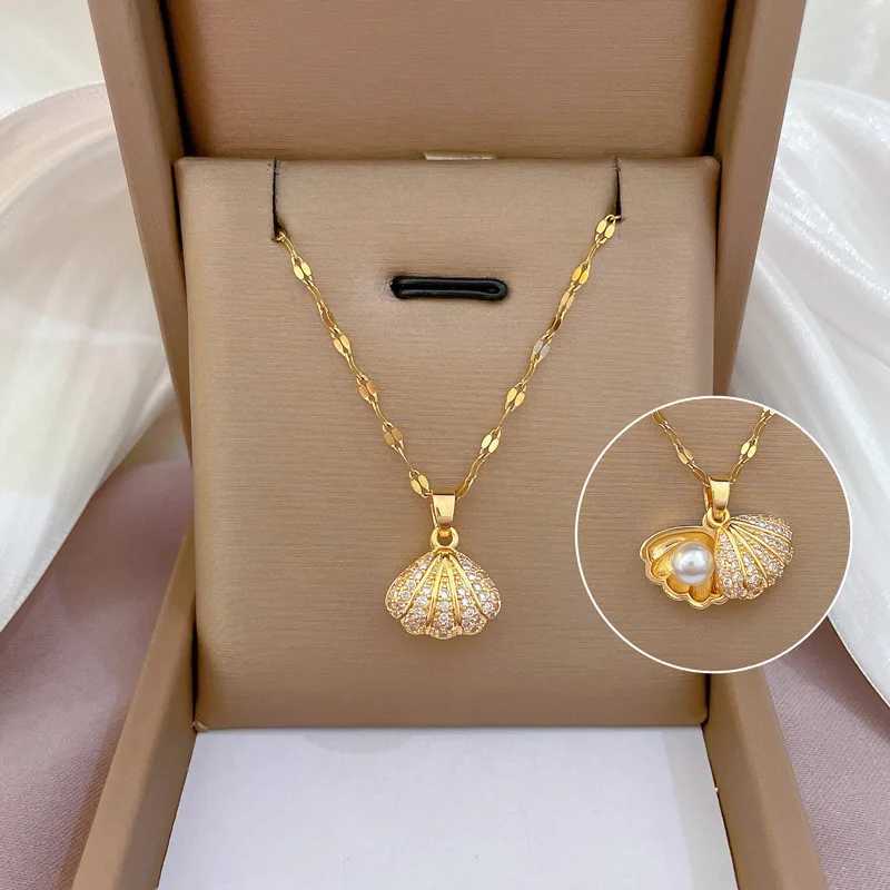 Classic Shell Pearl Necklace Fashion Small Fresh Clavicle Chain Micro-inlaid Simple Versatile Pendant Gift Giving XJ250604