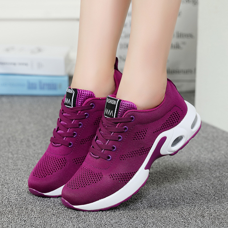 New Korean Style Flyknit Sports Casual Breathable Soft Sole Air Cushion Student Versatile Large Size Women S Casual Shoes Shoes Trend Ddmysaturn