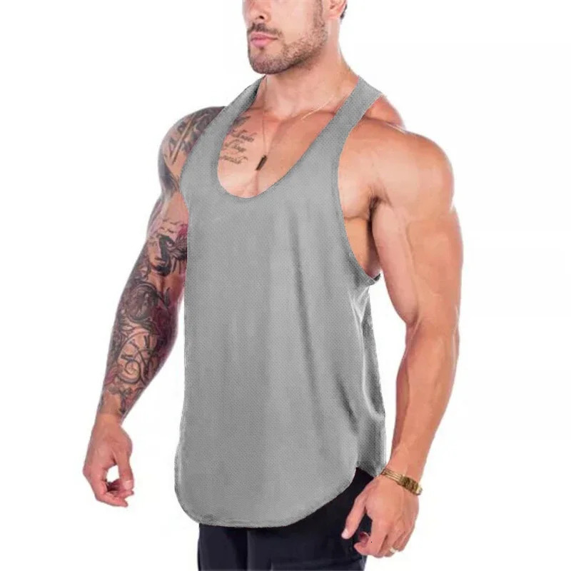 Plain Gym Workout Bodybuilding Sport Vests Men Fitness Muscle Sleeveless Y-back Shirt Summer Mesh Quick Dry Breathable Tank Tops 250605