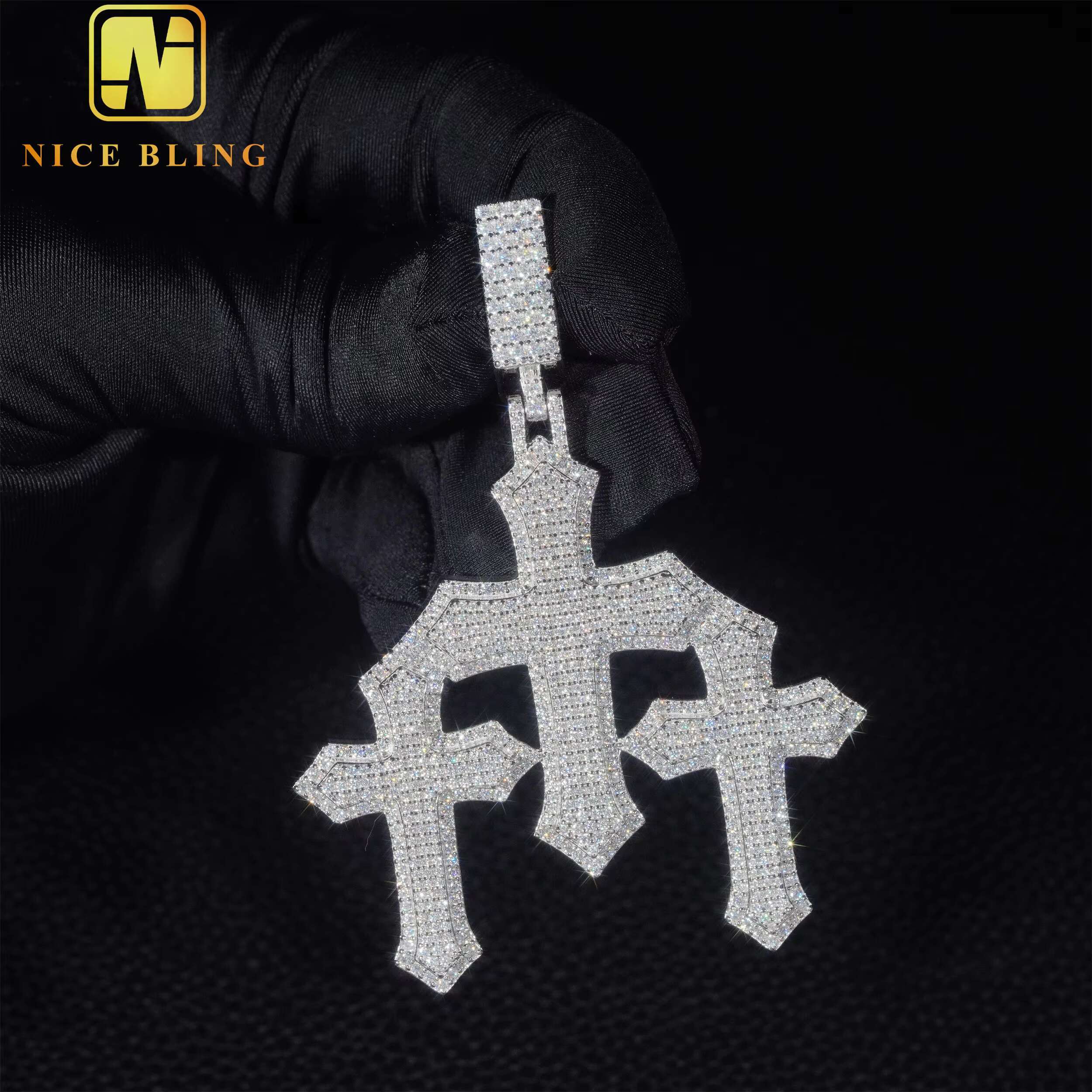 Chain For Man woman necklace New Trendy Man Jewelry Large Size Three Cross Iced Out 925 Sterling Silver VVS Moissanite Diamond Pendant Necklace Crysta
