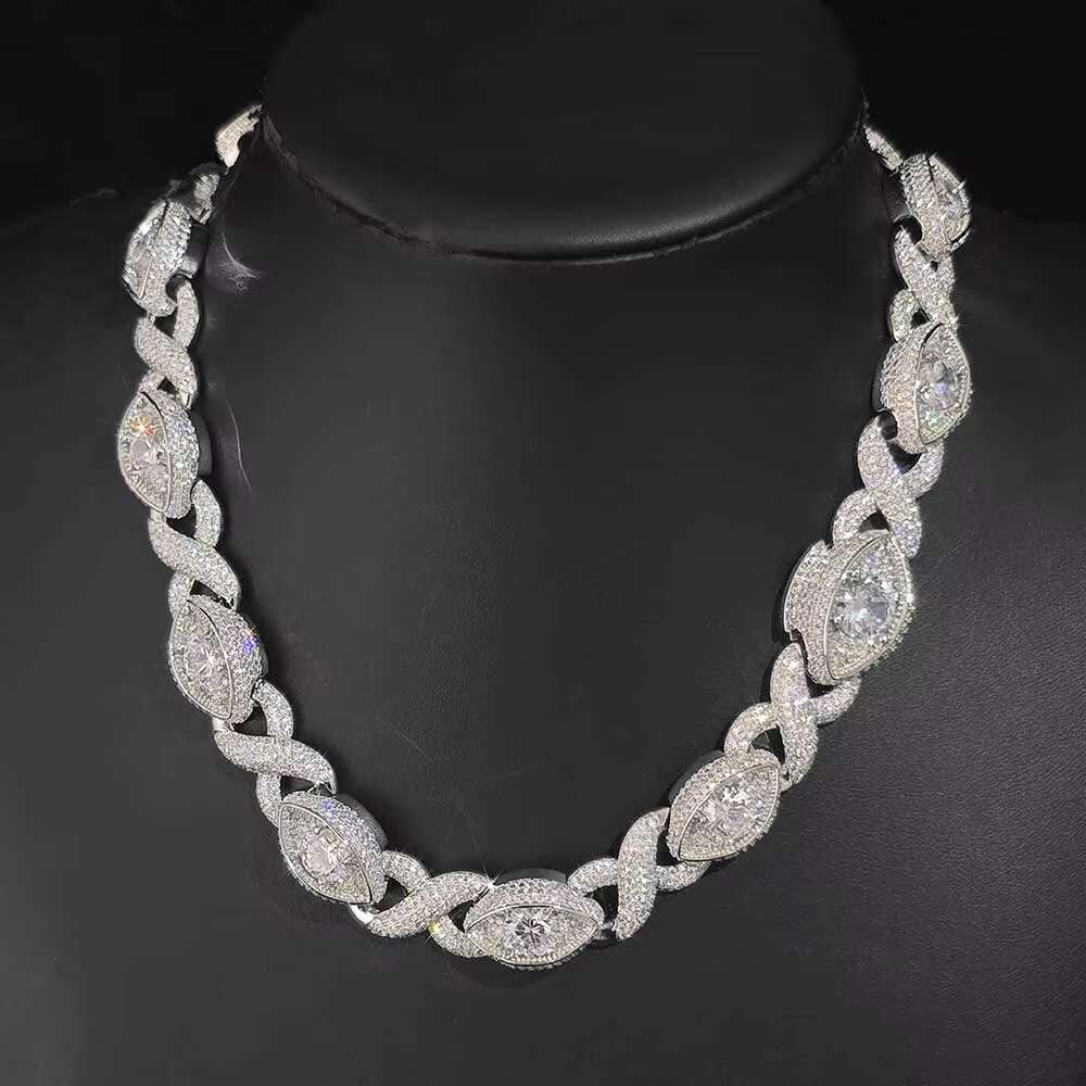 15mm Hip Hop Jewelry Iced Out Cuban Chain Big Diamond Eye Shape Silver Cuban Infinite Links Choker Necklace for Women