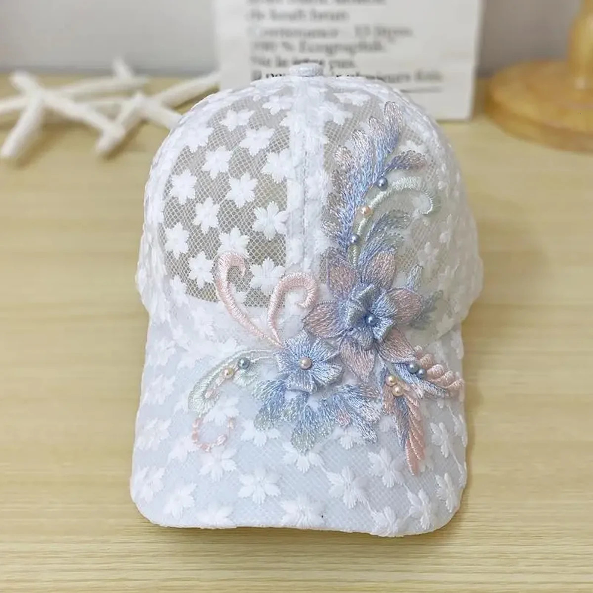 Unisex Lace Flower Embroidery Breathable Baseball Net Caps Adjustable Casual Hats Spring and Summer Outdoor Sunscreen Hat 250603