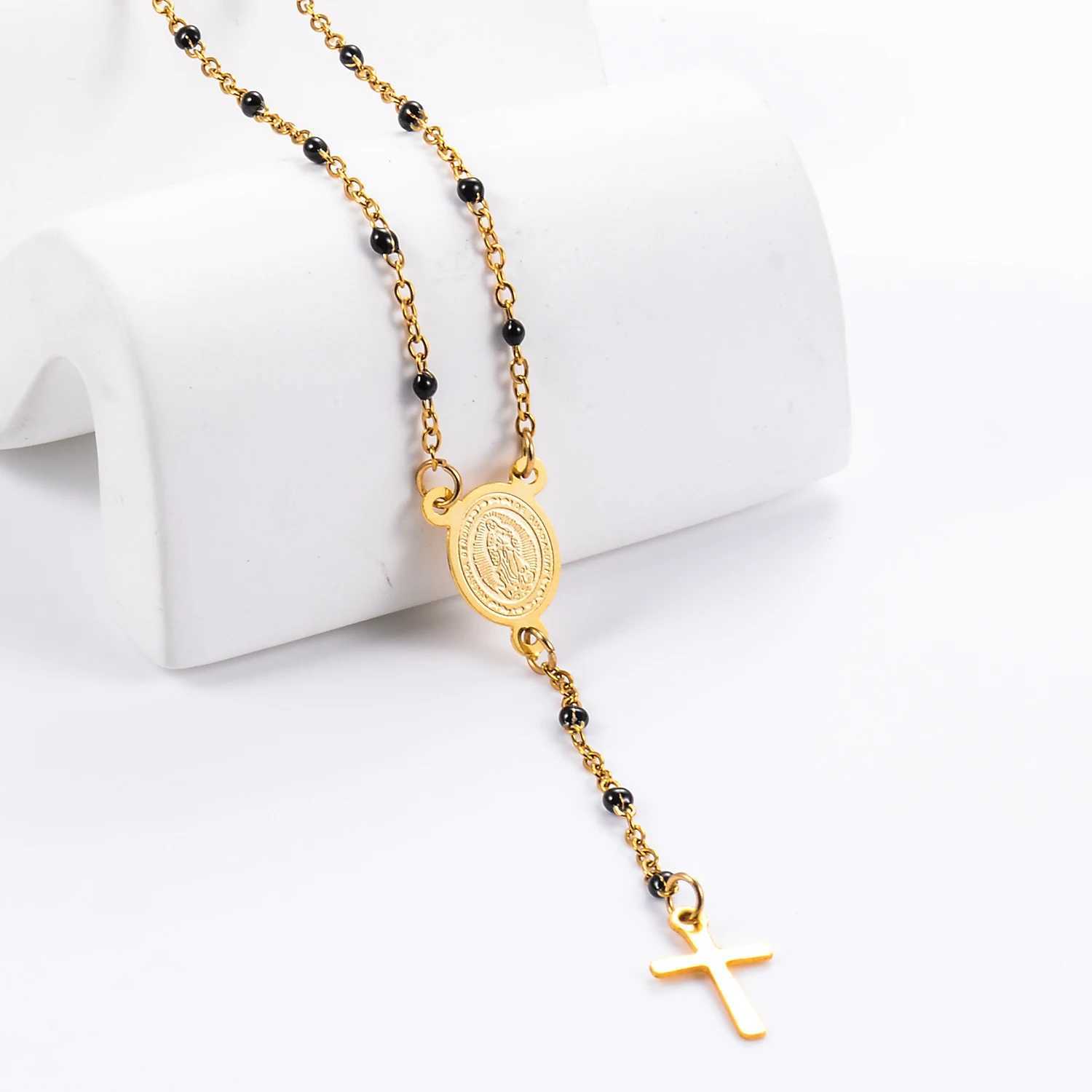 Stainless Steel Rosary Beads Christianity Necklaces Jesus Long Chains For Woman/Man Cross Pendants Christian Jewelry PrayerXJ250604