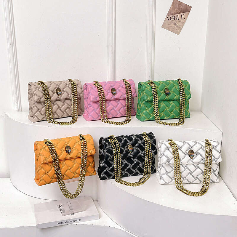 Spring Summer Small Square Color-Block Quilted Chain Eagle Head Women's Light Luxury Shoulder Crossbody Bag