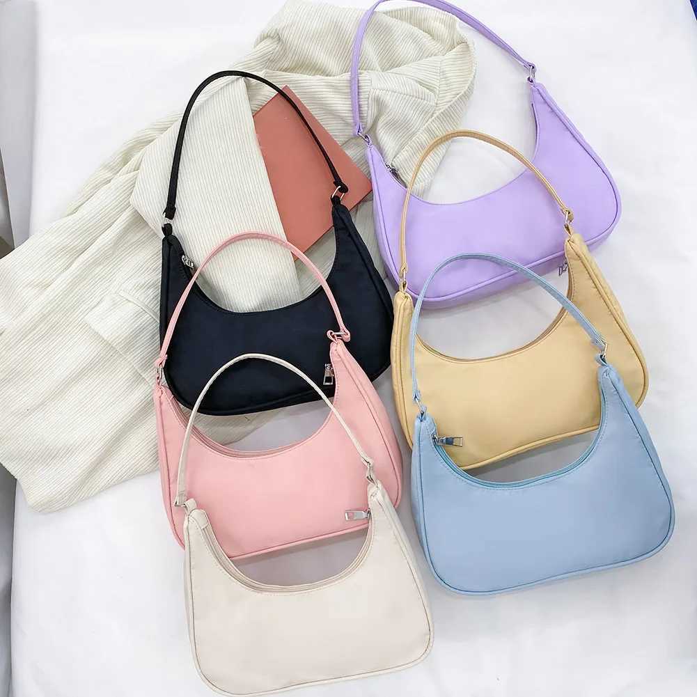 New Vintage PU Leather Casual Nylon Women Small Underarm Shoulder Bags Female Daily Simple Solid Color Pleated Handbags XJ250605