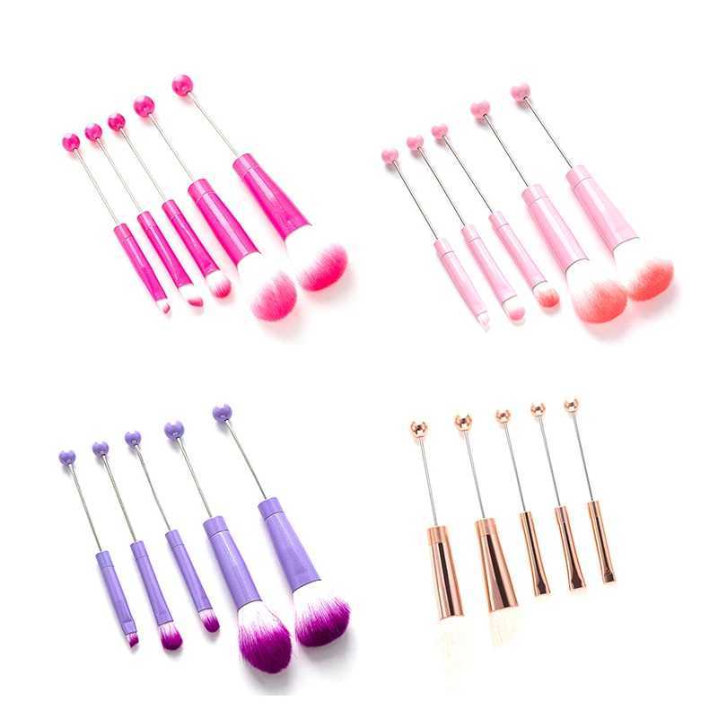 5Pcs Beaded Eyeshadow Brush DIY Beaded Cosmetic Brush Makeup Brushes Tool Kit Metal Handle Durable Eye Makeup Brushes W250605