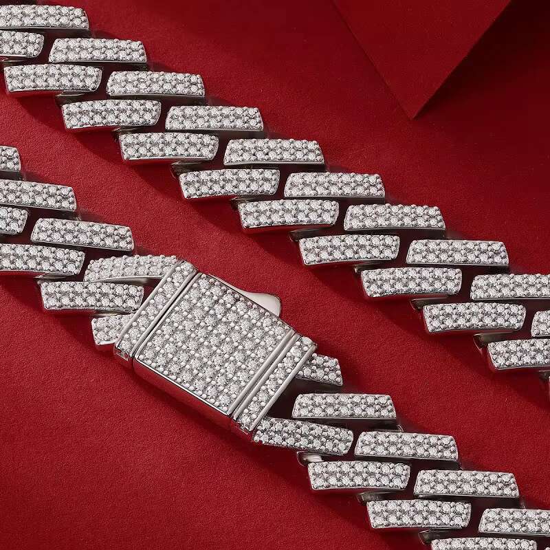 DE 14MM Cuban Necklace Two Rows Iced Out Moissanite Cuban Chain Hip Hop Men Women Chain 925 Sterling Silver Moissanite Necklaces