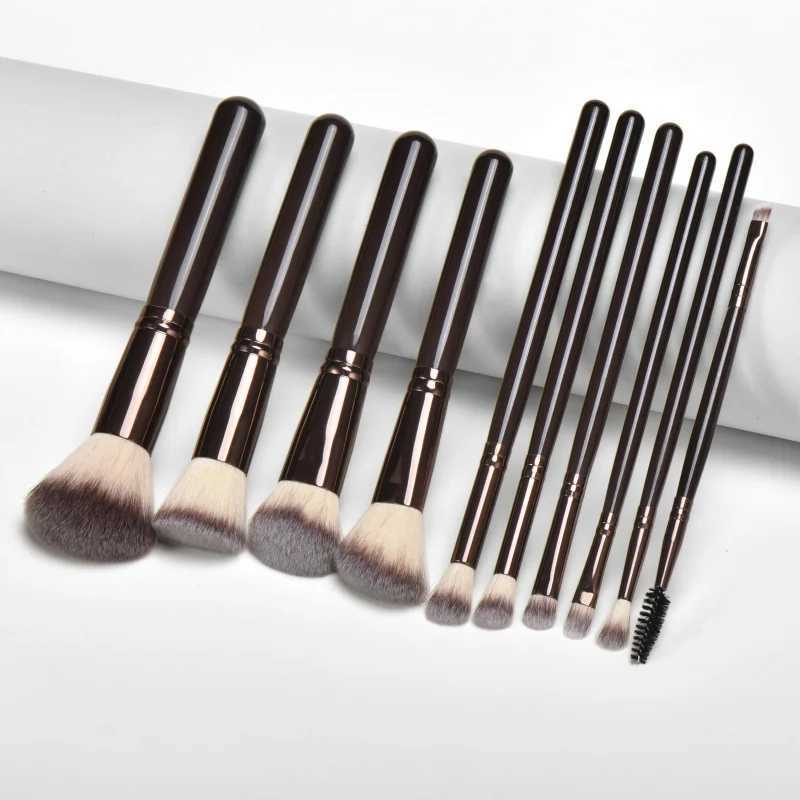 New Product10Brown Makeup Brush Set with Wooden Handle Ultra Soft Cangzhou Beauty Tools SetW250605