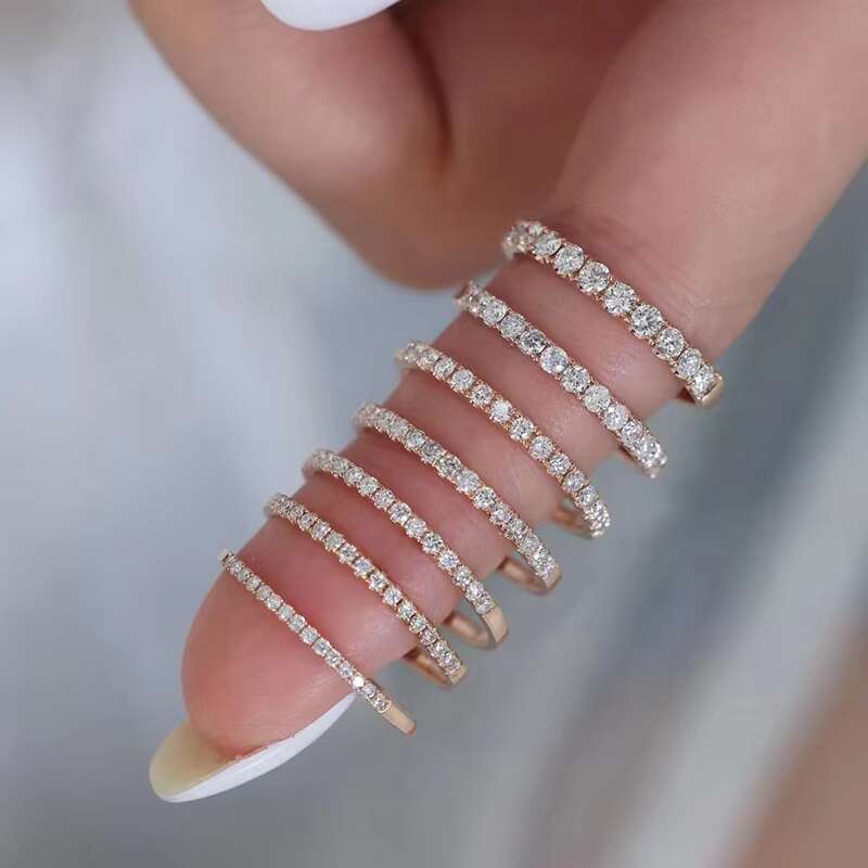 Tiny Wedding Band in 10K Gold Half D Colored Moissanite Eternity Band