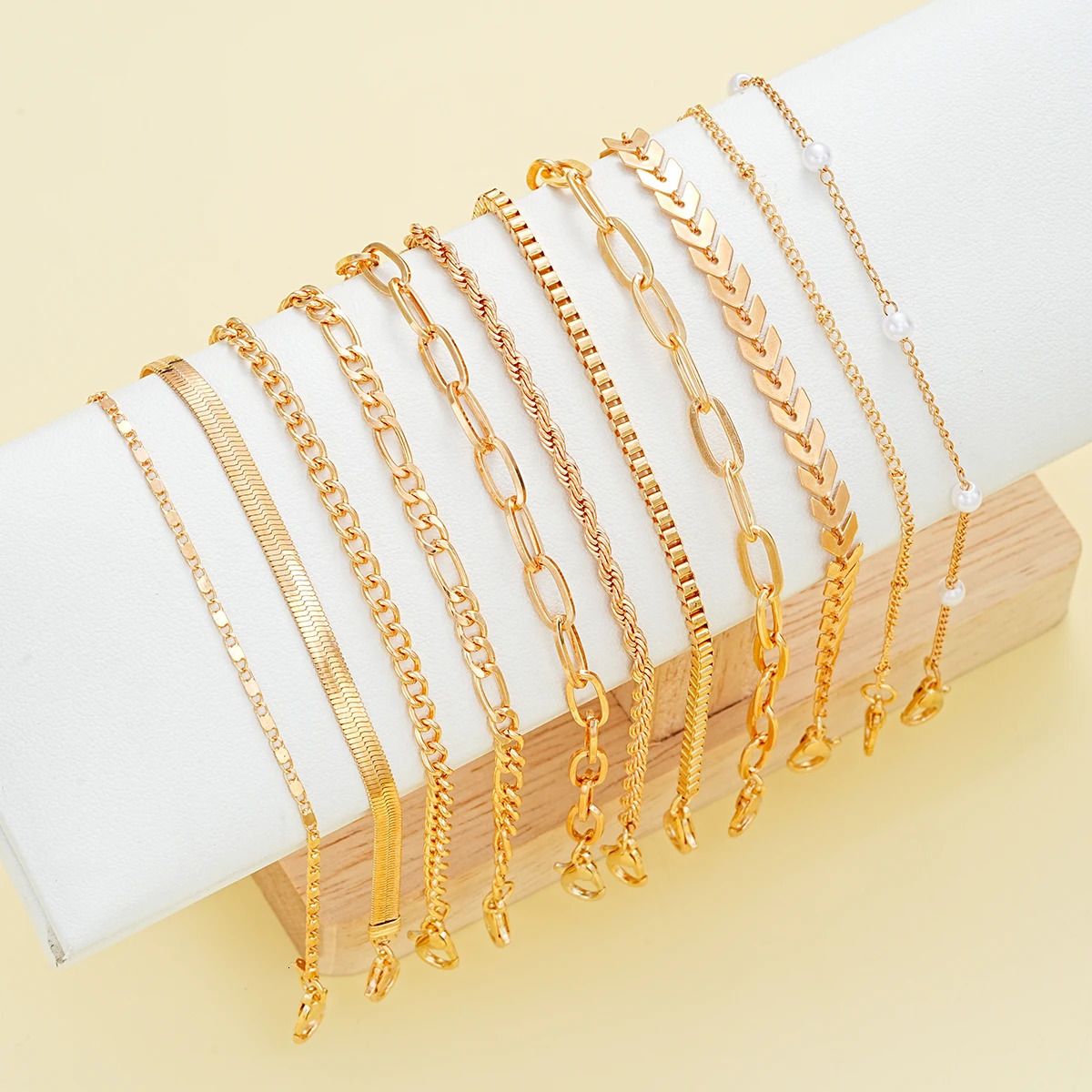11 Pcs Boho Multi Layer Anklets Set For Women Vintage Simple Summer Gold Color Pearl Chain On Leg Beach Foot Jewelry Gifts 2024 250528