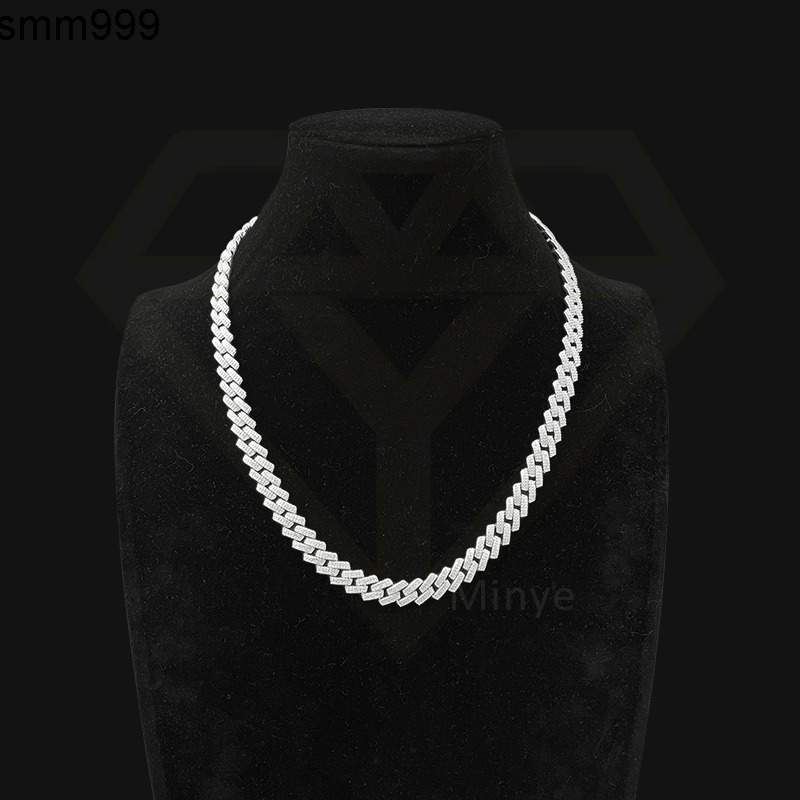 Pass Diamond Test Moissanite 925 Silver Cuban Link Plated 18K White Gold Cuban Chain for Men