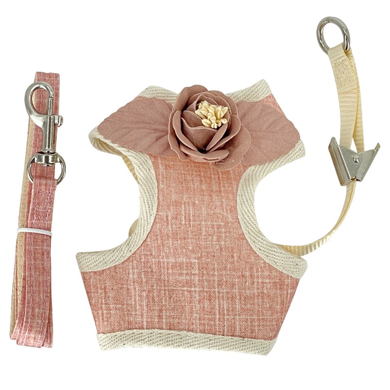 Plaid Pet Harness Leash Set Anti-Break Breathable Cat Dog Vest Harness with Bow Bell for Outdoor Walking