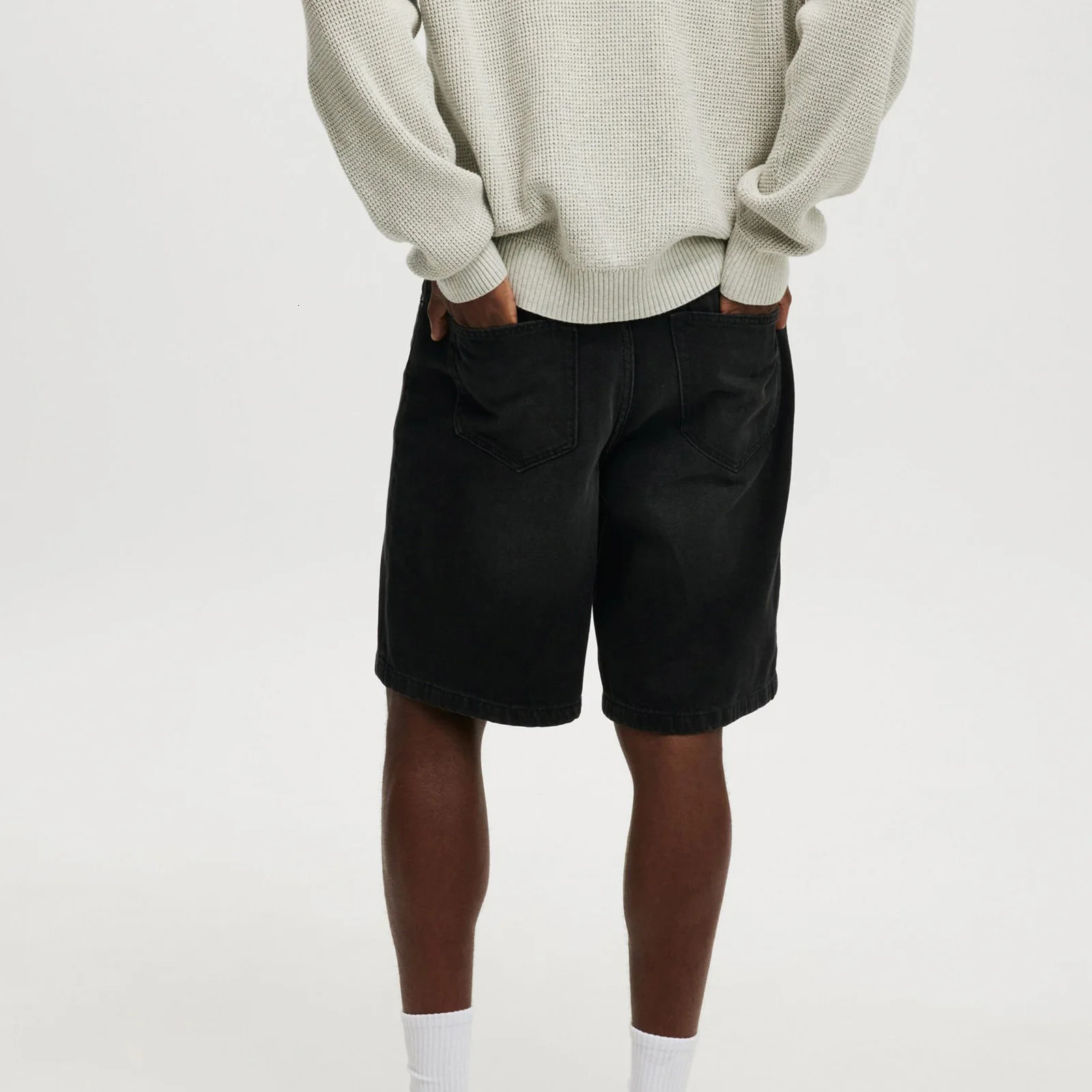 Casual Mens Knee Length Denim Shorts Fashion High Waist Loose Fit Baggy Jean Shorts for Summer Daily Streetwear 250529