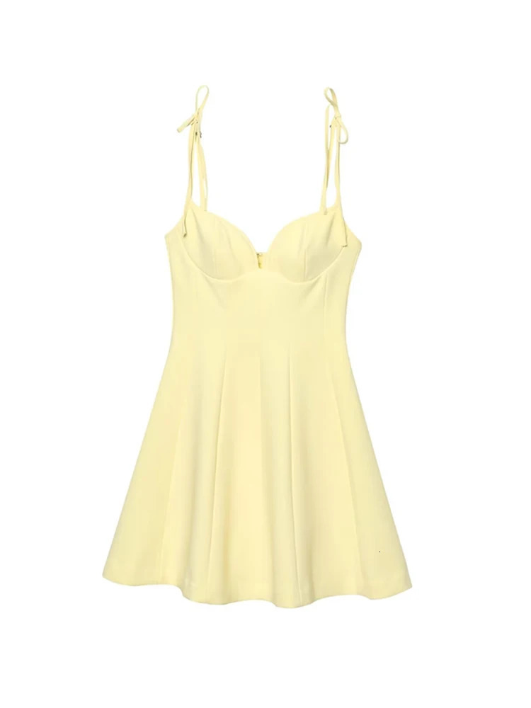 TRZA Womens Sweetheart Neck Mini Dress with Bows Adjustable Thin Straps Back Zipper Fashion Female Dresses Vestidos Mujer 250604