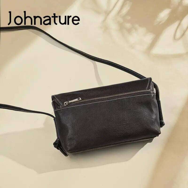 Johnature Vintage Solid Color Women Small Bag 2025 New Genuine Leather Versatile Simple Real Cowhide Shoulder & Crossbody Bags 2025/06/05
