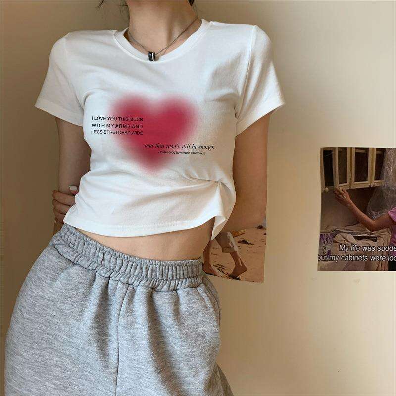 New Ins Summer Women's Sexy Printed Heart English Short T-Shirt Top B5