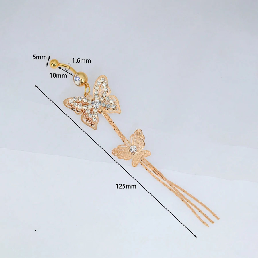 Summer Belly Button Rings Stainless Steel Zircon Butterfly Navel Piercing for Women Body Belly Jewelry Pendant 250530